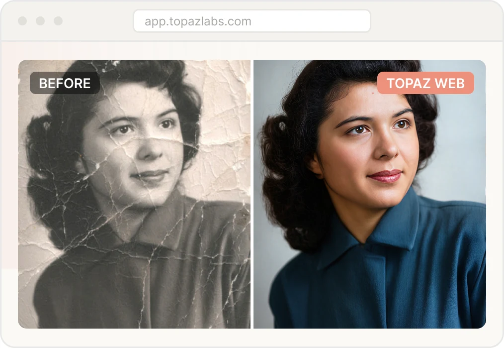 Before and after a restoration in Topaz Web